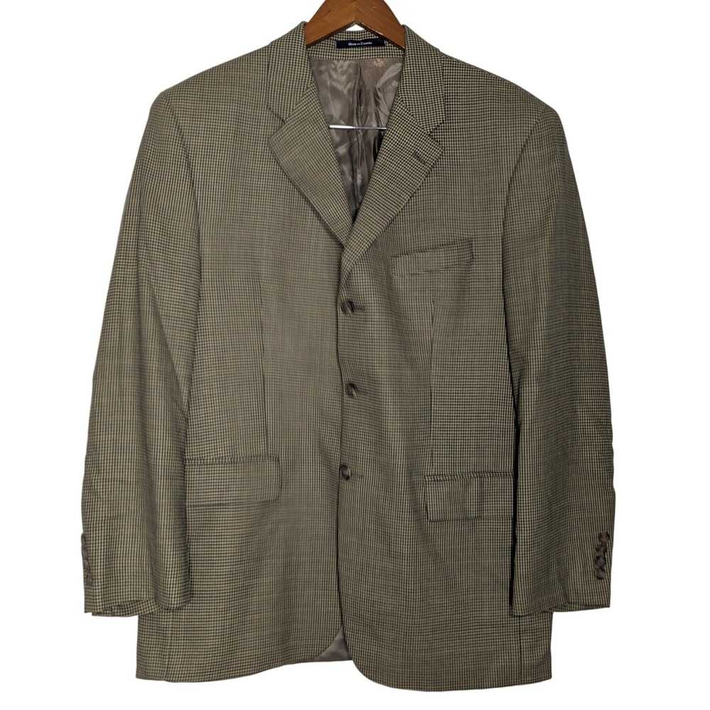 Chaps Ralph Lauren Houndstooth Blazer Silk Wool Blend Mens Size 42 R